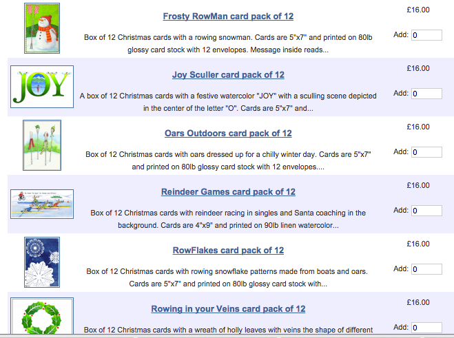 Rowing related Xmas cards in Rowperfect shop