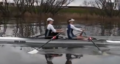 Junior girls sculling a double - Doing drills
