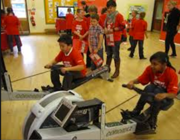Children on rowing machines