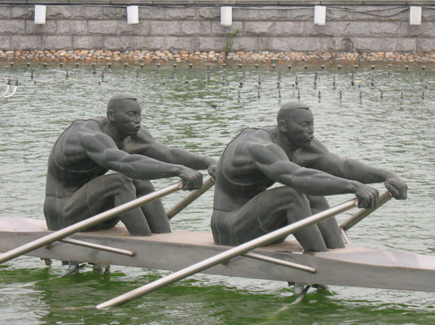 Closeup of the rowers double scull
