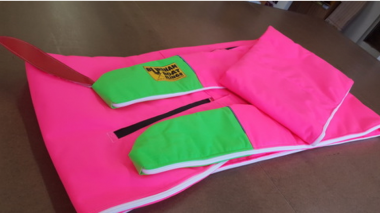 Rowing Boat Bag in pink with bright green stern/bow