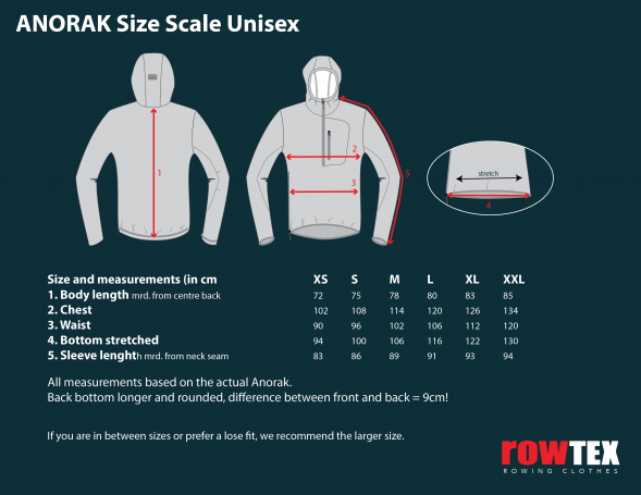 Rowing Anorak size chart