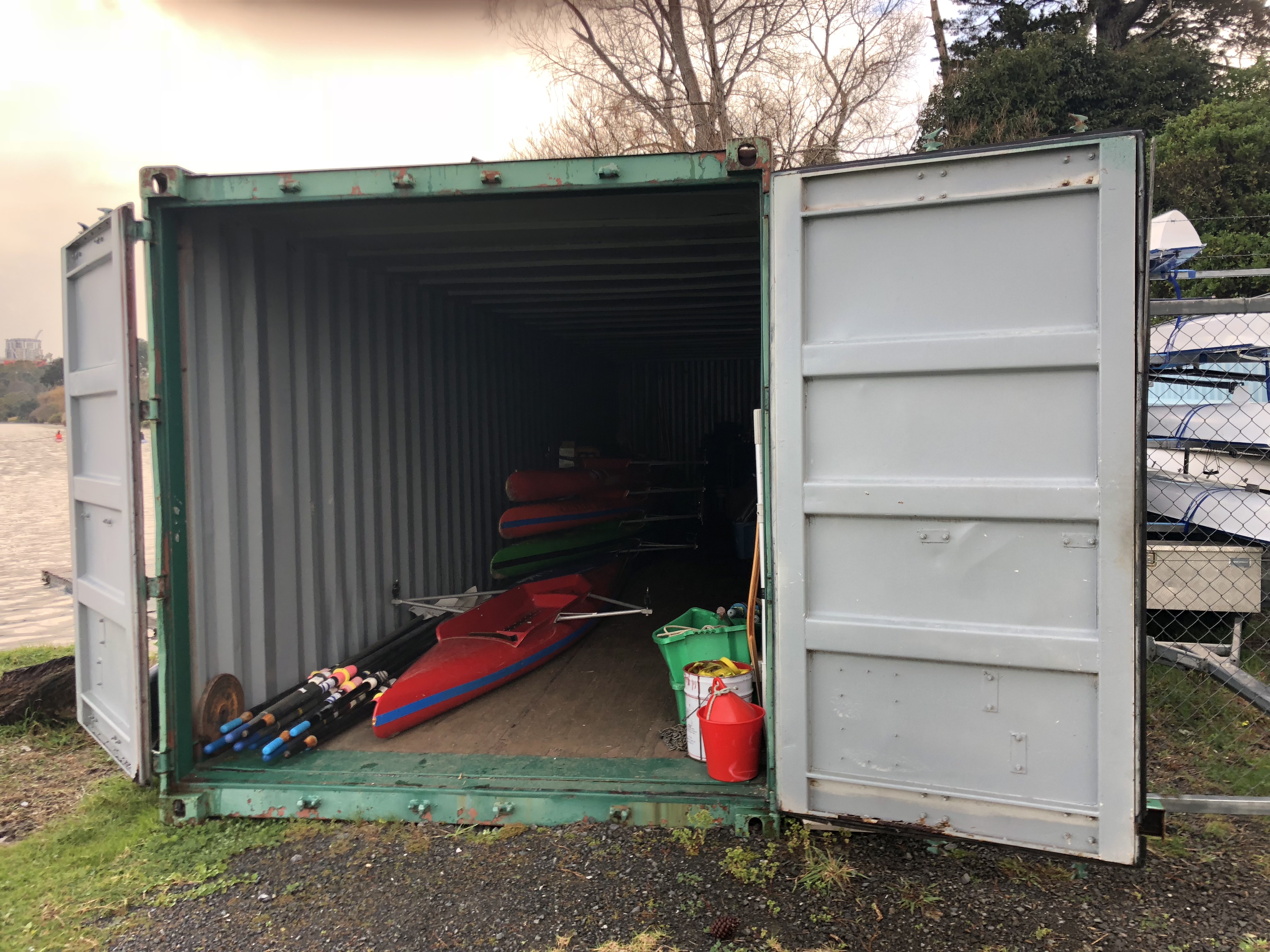 rowing boat storage, container boat 