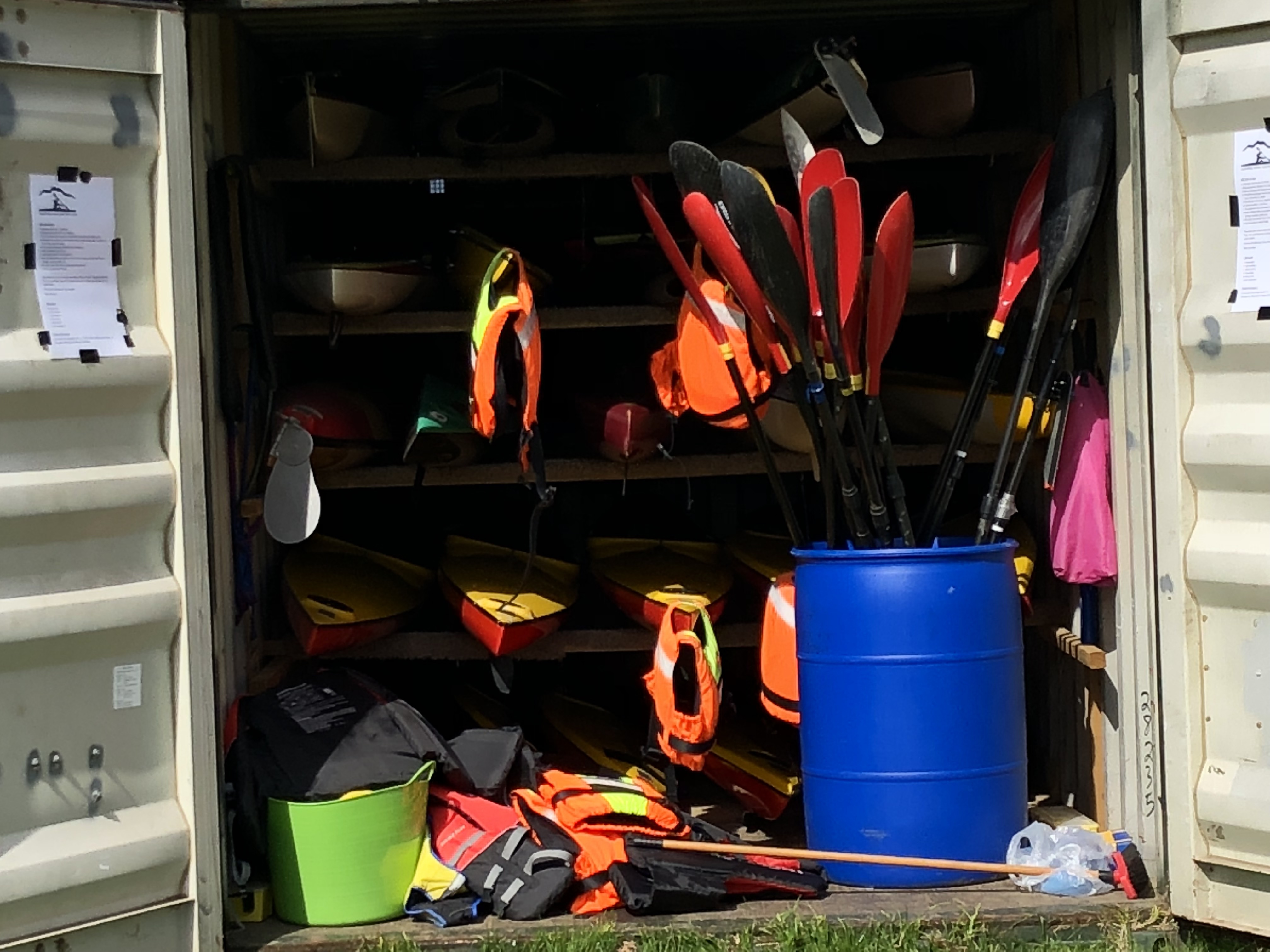 kayak storage, shipping container kayak store